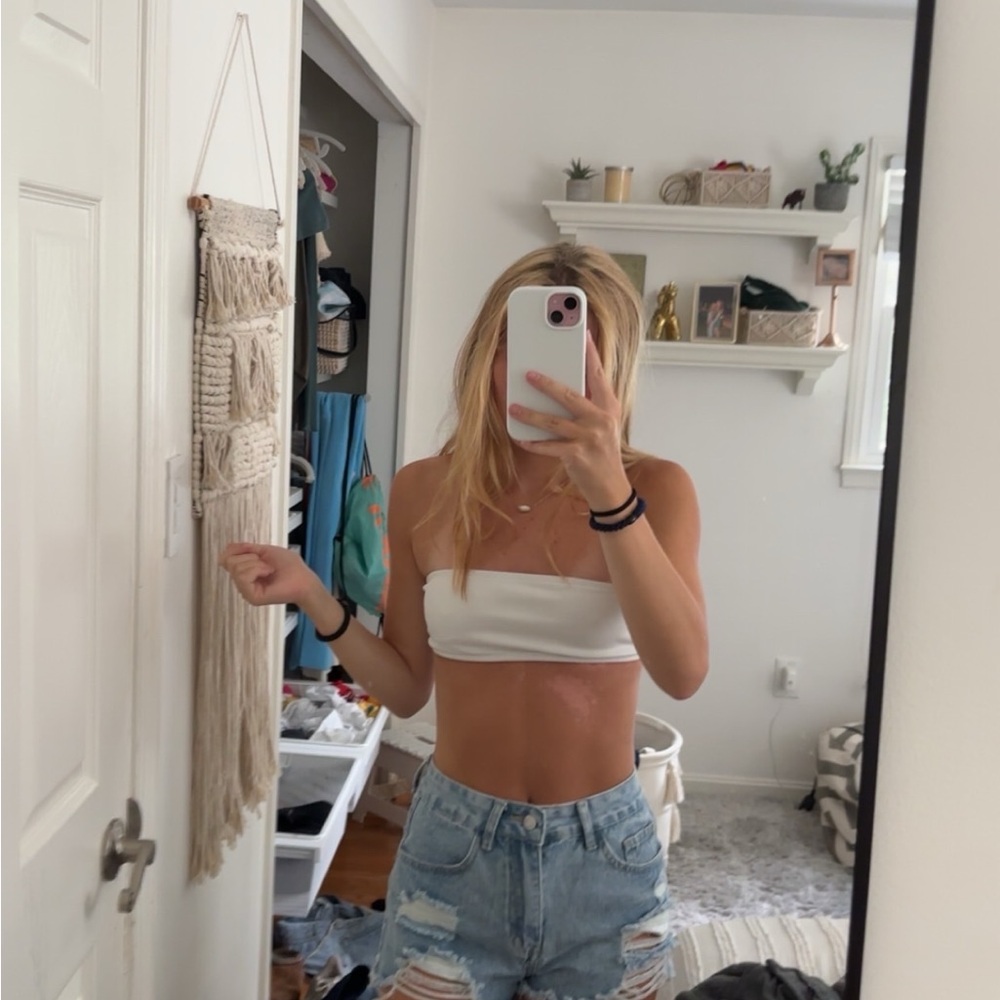White Ribbed bikini Tube Top - Picture 4 of 4